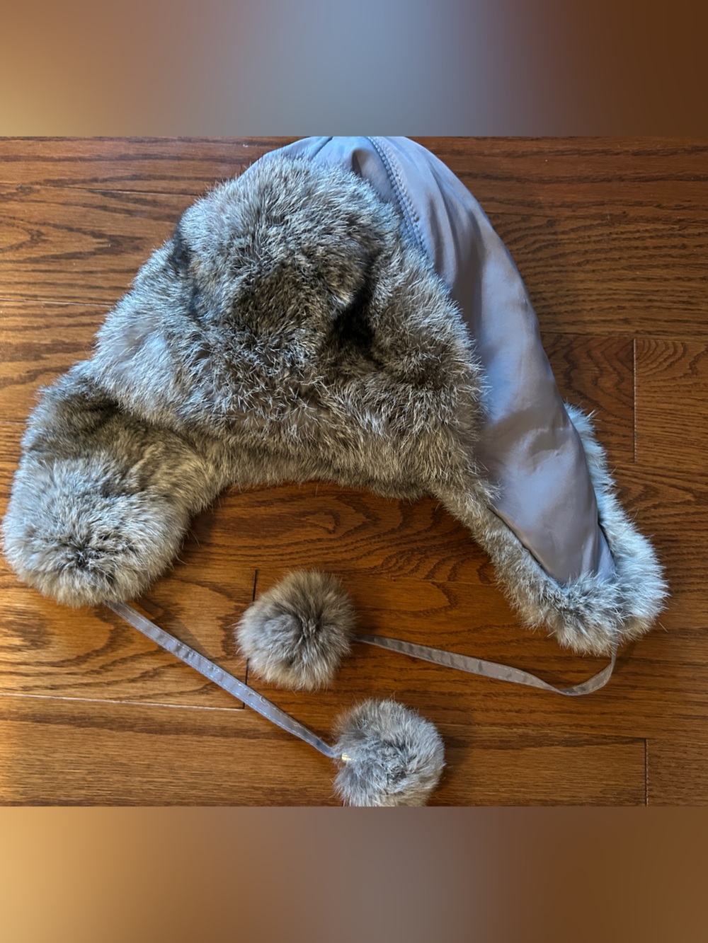 NWOT Adrienne Landau Rabbit Fur Trapper Hat Gray Aviator Bomber Quilted Cap O/S